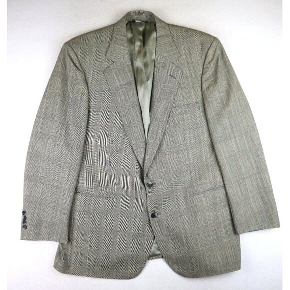CRICKETEER - MEN'S BEIGE PLAID 2 BUTTON BLAZER JACKET - SIZE - 46R - Picture 2 of 8
